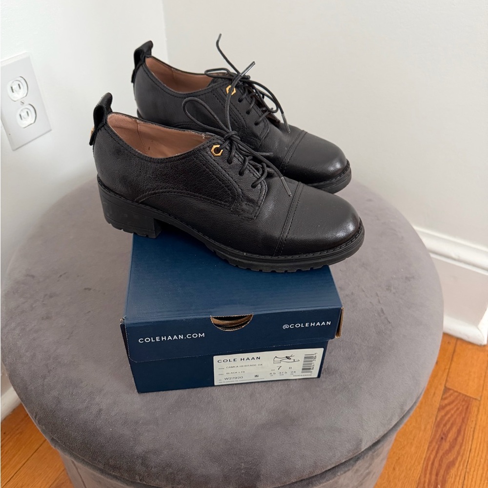 Cole Haan Black Textured Leather Lace-Up Derby Shoes